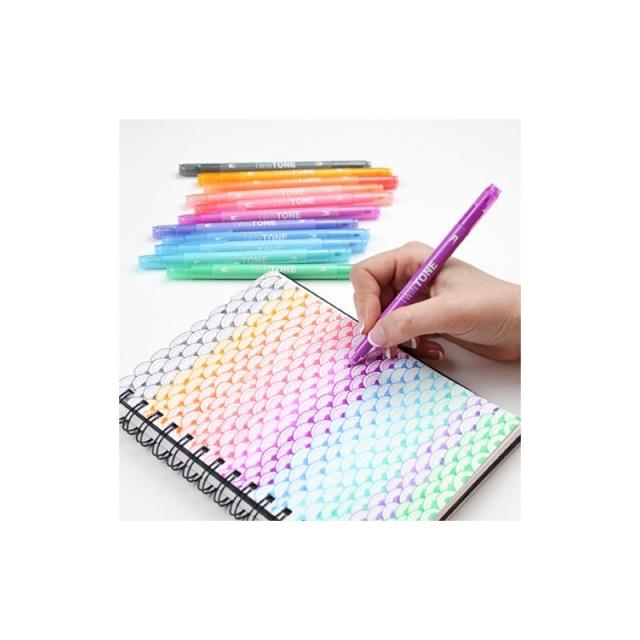 Tombow - TwinTone Pastels marcador 12 pieza(s) Punta redonda/fina Negro, Azul, Marrón, Cian, Verde, Naranja, Rosa, Rojo, Violeta