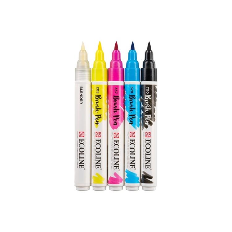 Talens - Ecoline marcador 5 pieza(s) Negro, Azul, Magenta, Amarillo