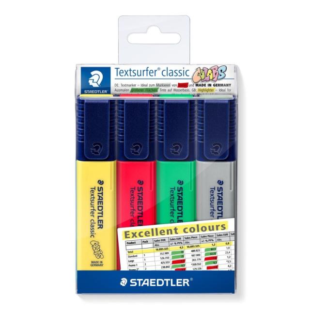 Staedtler - 364 CWP4-X marcador 4 pieza(s) Punta de cincel Verde, Gris, Rojo, Amarillo - Pack 5 Unidades -