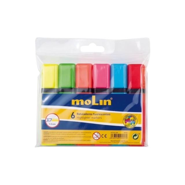 Molin - RTF240-06W marcador 6 pieza(s) Azul, Verde, Naranja, Rosa, Rojo, Amarillo