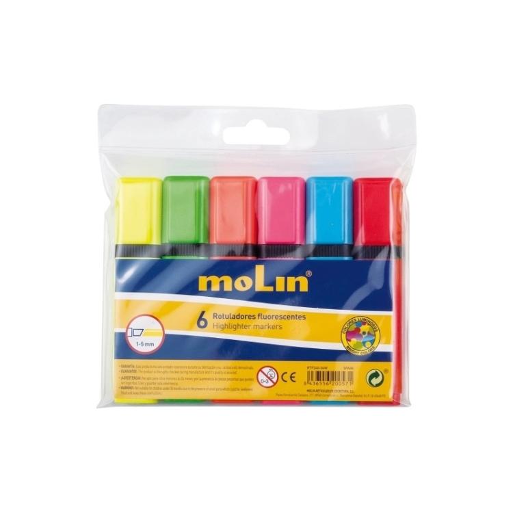 Molin - RTF240-06W marcador 6 pieza(s) Azul, Verde, Naranja, Rosa, Rojo, Amarillo
