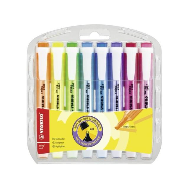 STABILO - Swing Cool marcador 8 pieza(s) Punta de cincel/fina Azul, Verde, Naranja, Rosa, Rojo, Violeta, Amarillo 275/8-3 - Pack
