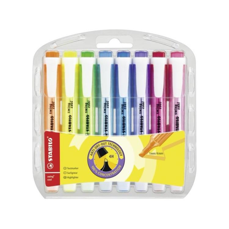 STABILO - Swing Cool marcador 8 pieza(s) Punta de cincel/fina Azul, Verde, Naranja, Rosa, Rojo, Violeta, Amarillo 275/8-3 - Pack