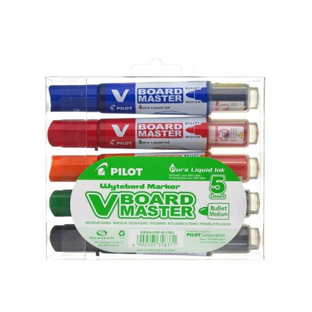 Pilot - V-Board Master marcador 5 pieza(s) Punta redonda Negro, Azul, Verde, Naranja, Rojo