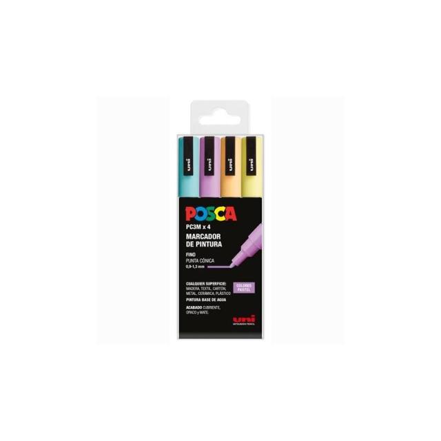 POSCA - POSCA MARCADOR PC-3M/4C NO PERMANENTE PUNTA FINA 0.9MM-1.3MM COLORES SURTIDOS PASTEL -4U- - Color no elegible