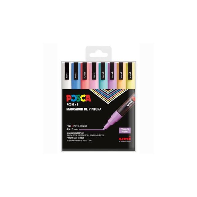 POSCA - POSCA MARCADOR PC-3M/8C NO PERMANENTE PUNTA FINA 0.9MM-1.3MM COLORES SURTIDOS PASTEL -8U- - Color no elegible