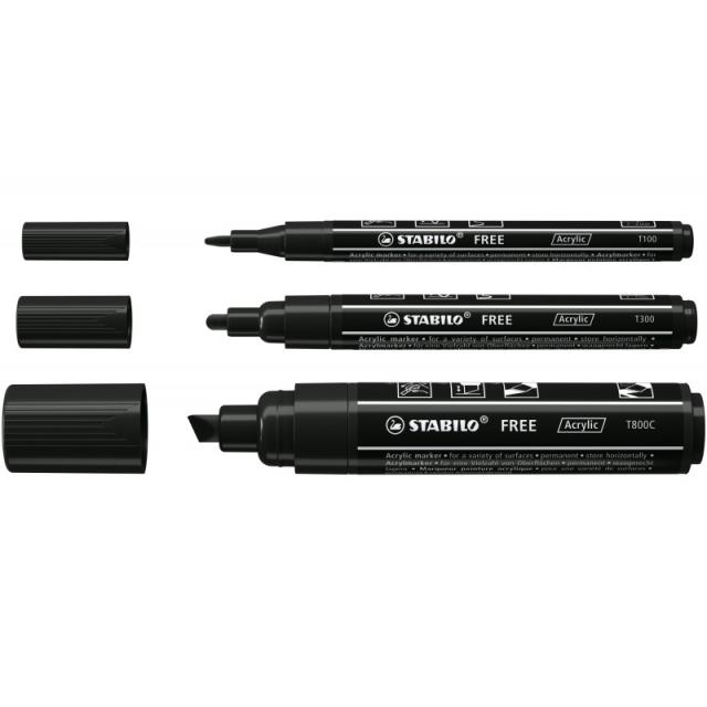 STABILO - FREE Acrylic marcador 3 pieza(s) Negro
