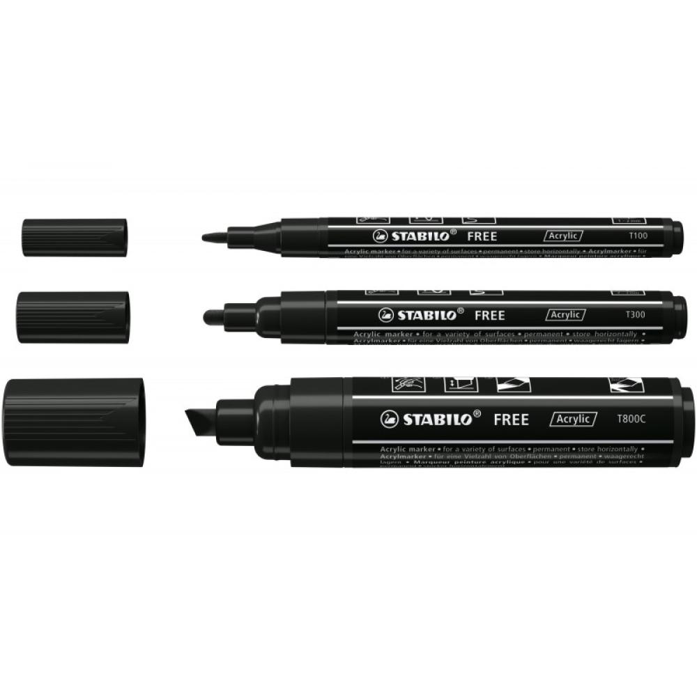 STABILO - FREE Acrylic marcador 3 pieza(s) Negro