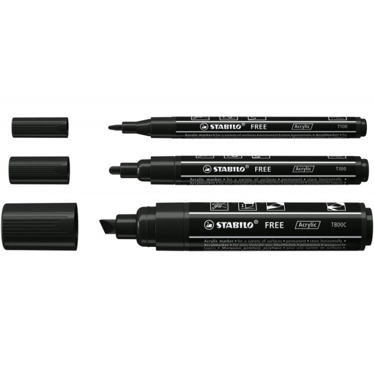 STABILO - FREE Acrylic marcador 3 pieza(s) Negro