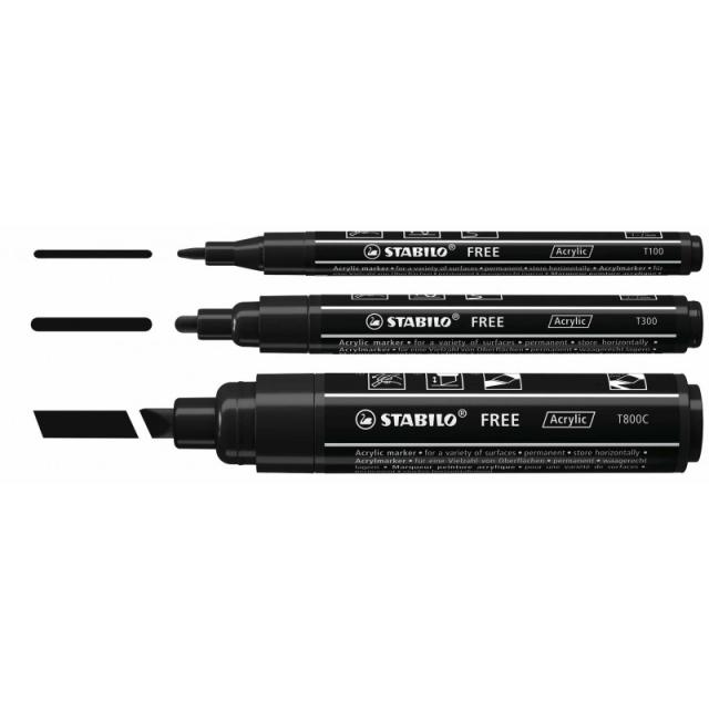 STABILO - FREE Acrylic marcador 3 pieza(s) Negro