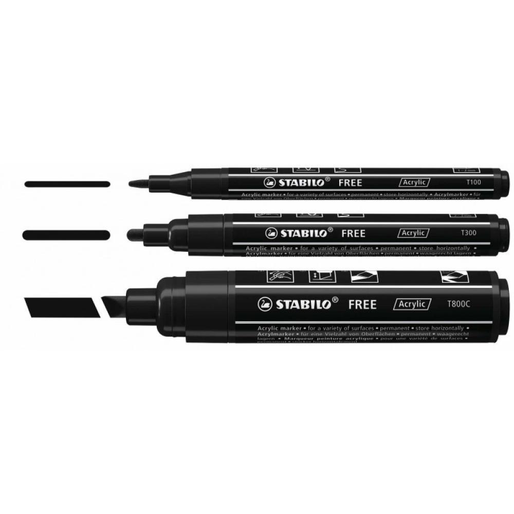 STABILO - FREE Acrylic marcador 3 pieza(s) Negro
