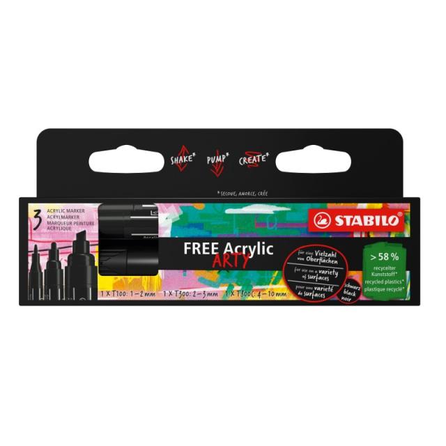 STABILO - FREE Acrylic marcador 3 pieza(s) Negro