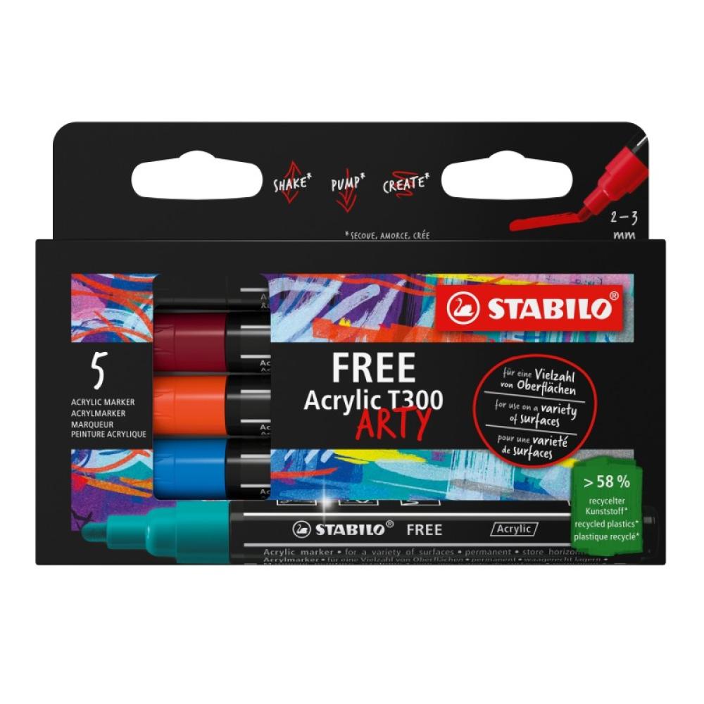 STABILO - FREE Acrylic marcador 5 pieza(s) Punta redonda Negro, Azul, Púrpura, Turquesa