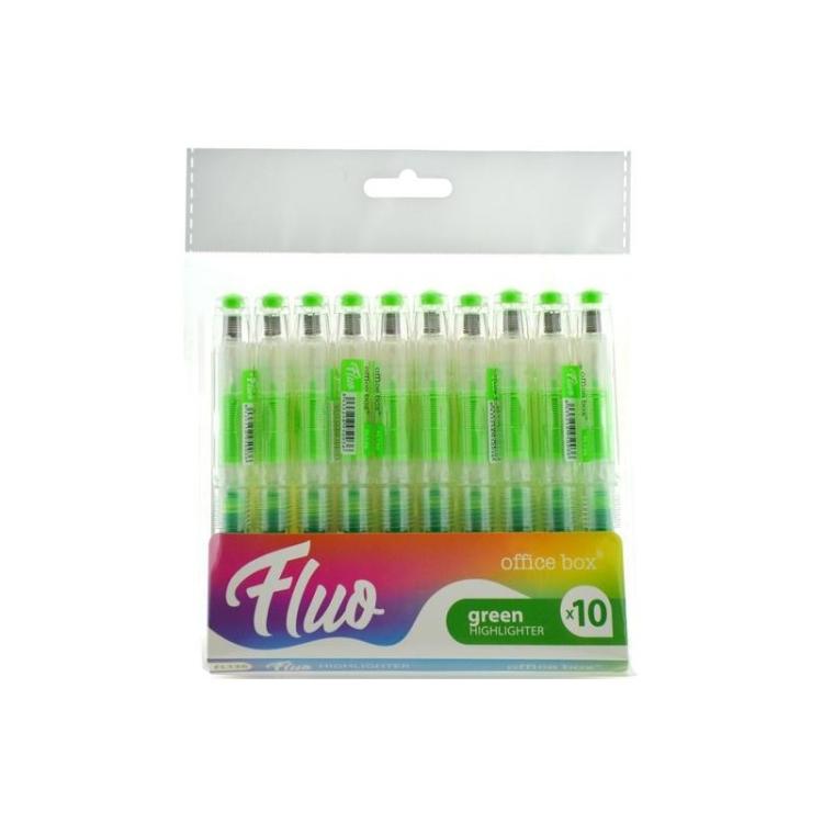 Office Box - OFFICE BOX MARCADOR FLUORESCENTE FLUO RECARGABLE VERDE PACK 10 UD