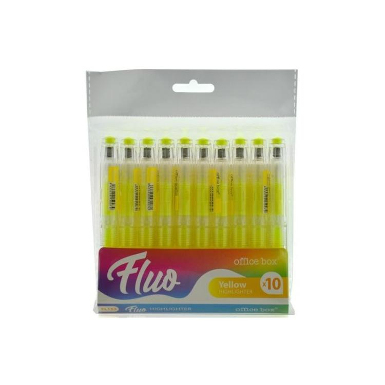 Office Box - OFFICE BOX MARCADOR FLUORESCENTE FLUO RECARGABLE AMARILLO PACK 10 UD