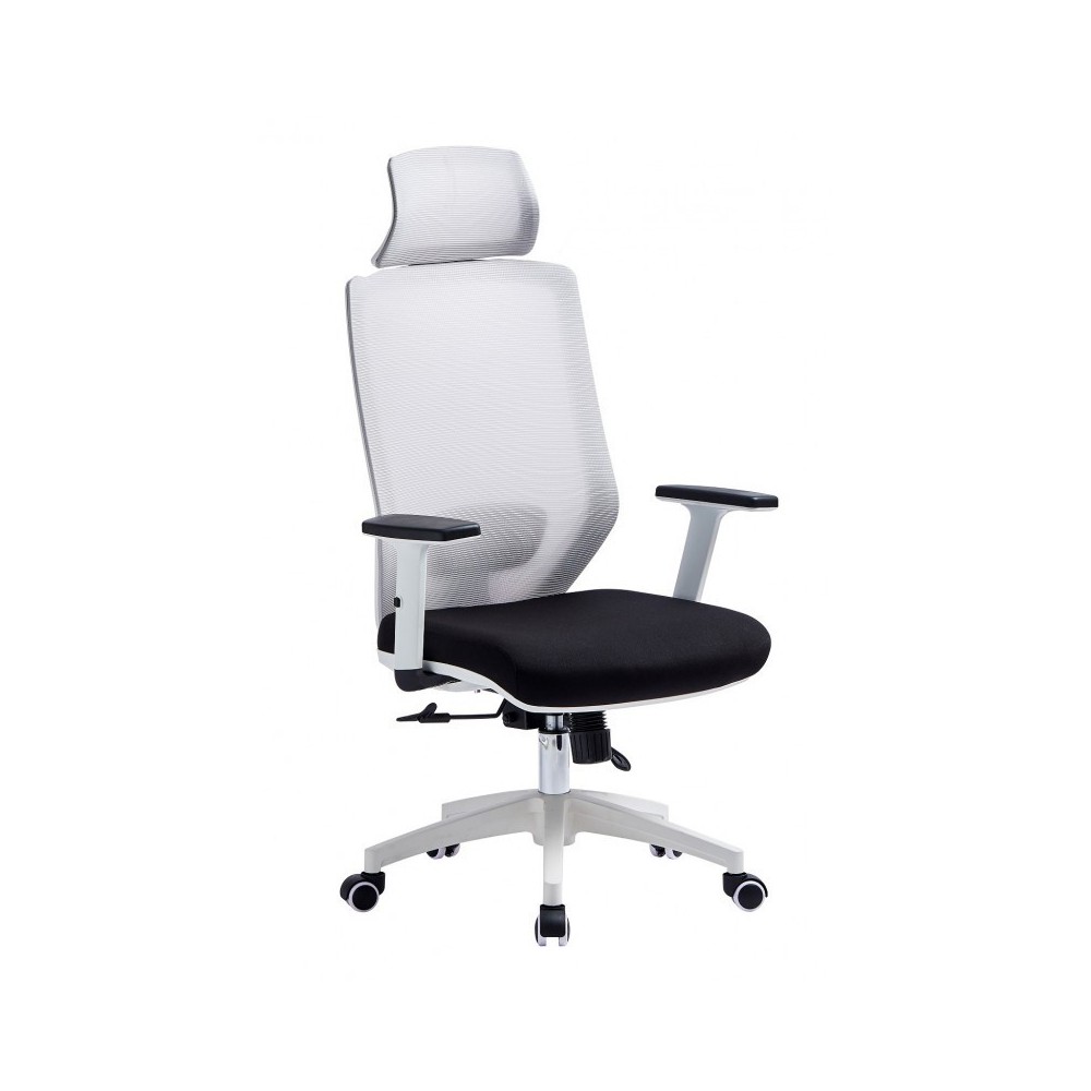 Sillón de oficina BOSTON, blanco, malla gris, tejido negro