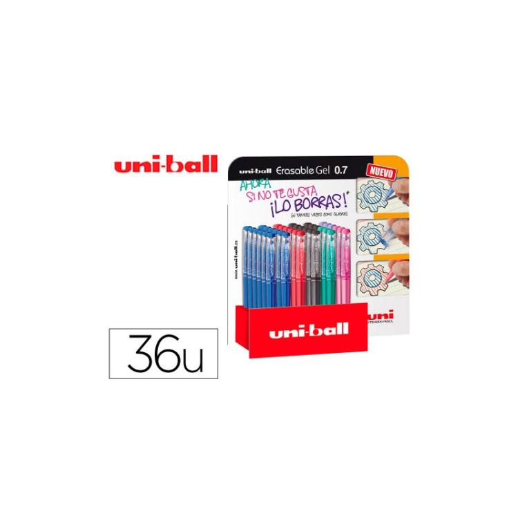 Uni-Ball - EXPOSITOR ROLLER TINTA GEL BORRABLE UF-222 0,7 MM. 36 UD. COLORES SURTIDOS UNI-BALL 182634756 - Color no elegible