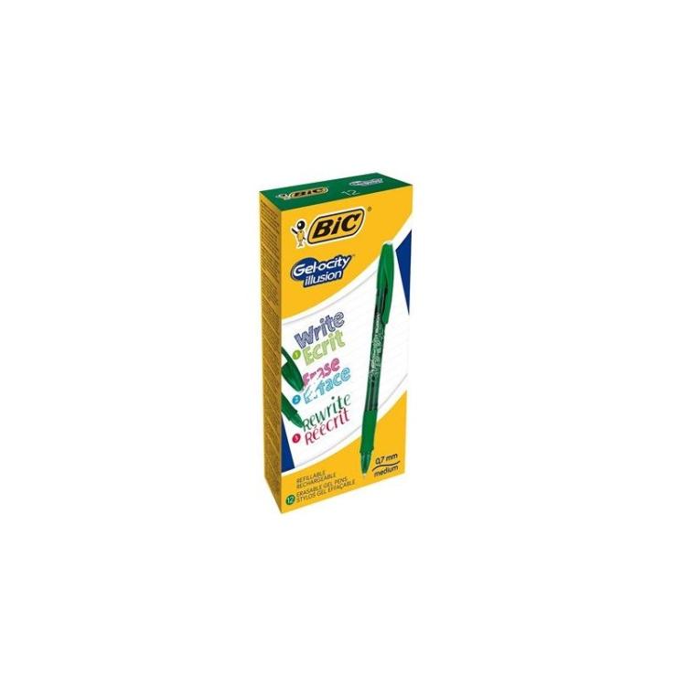 BIC - Gel-ocity illusion Bolígrafo de gel con tapa Verde 12 pieza(s)