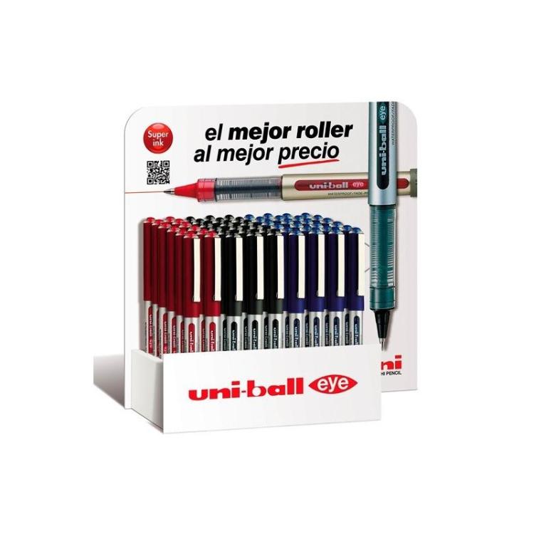 Uni-Ball - UNIBALL EXPOSITOR ROLLERBALL EYE MICRO UB-150 54 UNIDADES ROJO-NEGRO-AZUL -54U-