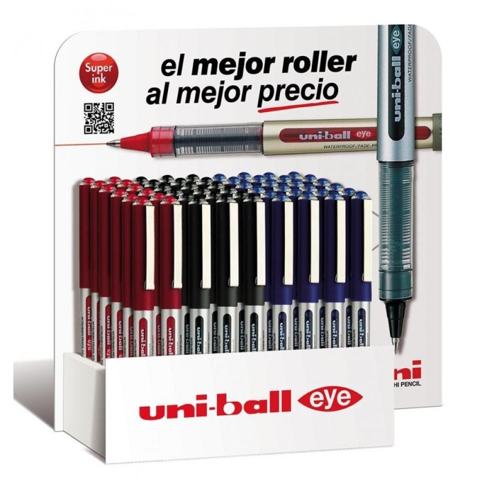 Uni-Ball - UNIBALL EXPOSITOR ROLLERBALL EYE ULTRA MICRO UB-150-38/3D 36 UNIDADES ROJO-NEGRO-AZUL -36U-
