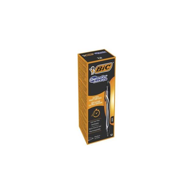 BIC - Gel-ocity Quick Dry Negro Bolígrafo de punta retráctil con pulsador Medio 12 pieza(s)