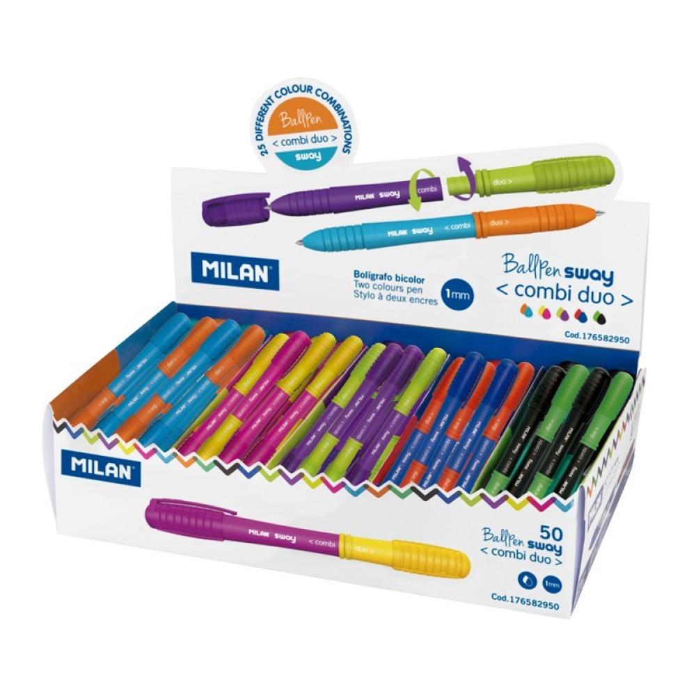 Milan - 50 Sway Combi Duo Negro, Azul, Verde, Azul claro, Verde claro, Lila, Naranja, Rosa, Rojo, Amarillo Bolígrafo 50 pieza(s)