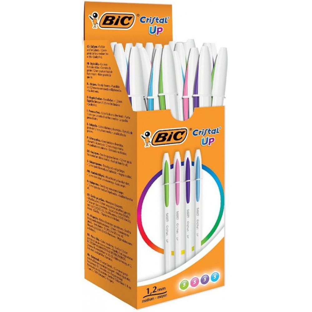 BIC - Cristal Up Azul, Verde, Rosa, Púrpura Bolígrafo de punta retráctil con pulsador Medio 20 pieza(s)