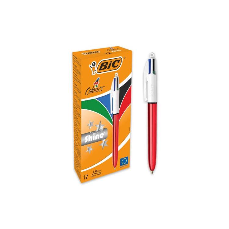 BIC - 1 Unid. DE 4 COLORES SHINE 1MM CON CUERPO ROJO METÁLICO BIC 964773