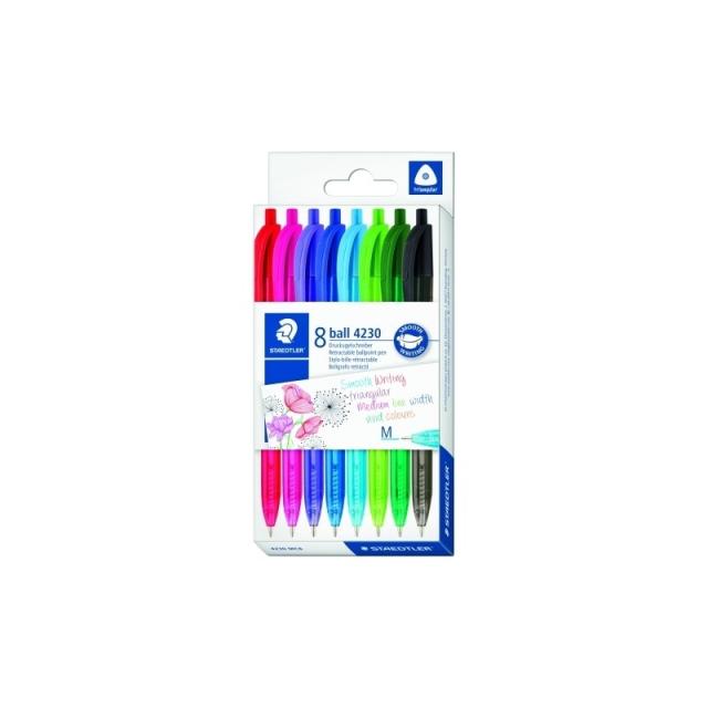 Staedtler - Ball 4230 Multicolor Bolígrafo de punta retráctil con pulsador Medio 8 pieza(s)