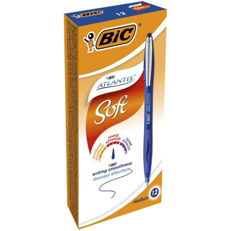 BIC - Atlantis Soft Azul Bolígrafo de punta retráctil con pulsador Medio 1 pieza(s) 9021322