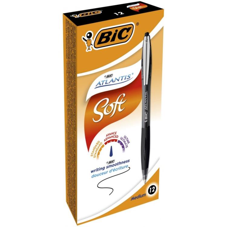 BIC - Atlantis Soft Negro Bolígrafo de punta retráctil con pulsador Medio 1 pieza(s) 9021332