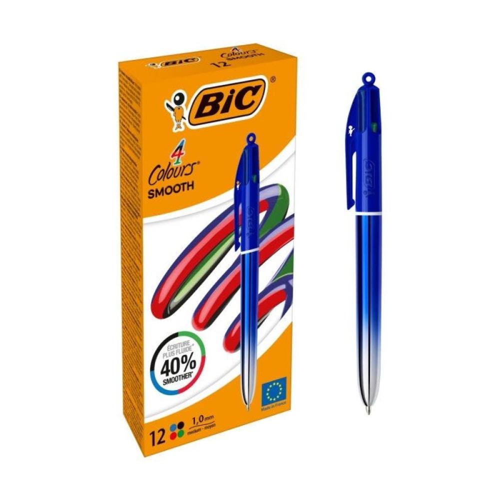 BIC - Colors Smooth Negro, Azul, Verde, Rojo Bolígrafo de punta retráctil con mecanismo de giro Medio 12 pieza(s) - 524091