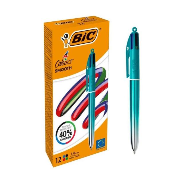 BIC - Colors Smooth Negro, Azul, Verde, Rojo Bolígrafo de punta retráctil con mecanismo de giro Medio 12 pieza(s) - 524092