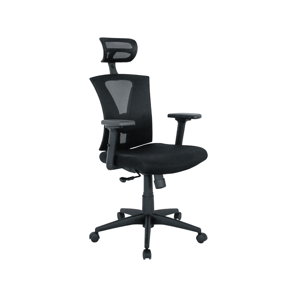 Sillón de oficina BRASILIA, ergonómico, syncro, malla negra, asiento tejido negro