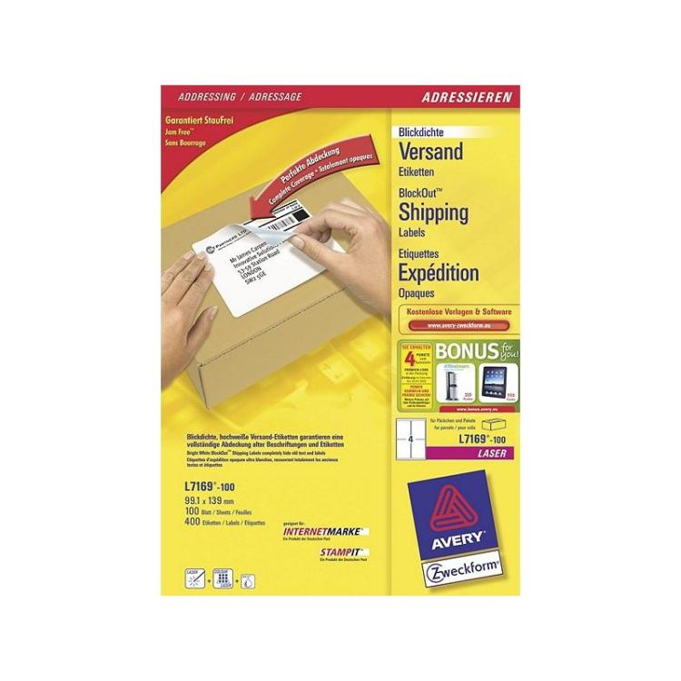 Avery - L7169-100 etiqueta autoadhesiva Blanco 400 pieza(s)