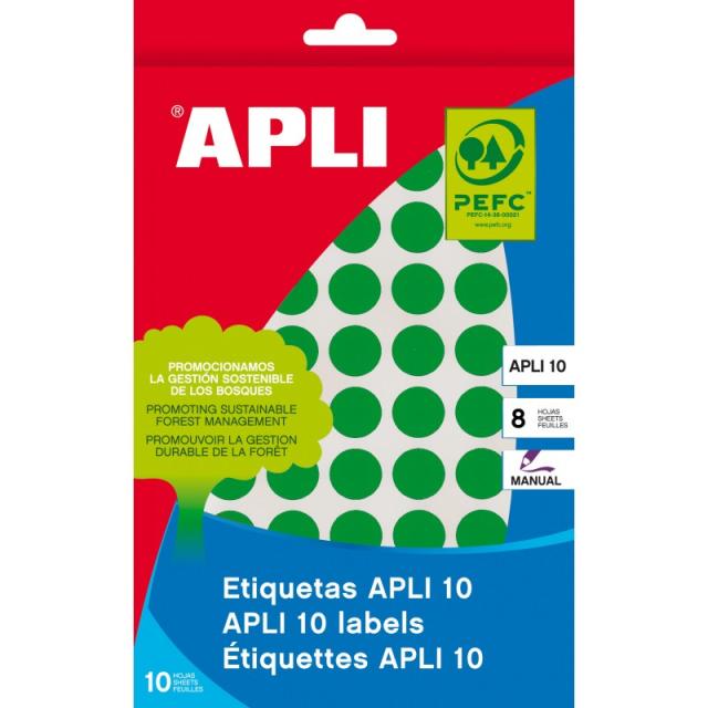 APLI - 02733 etiqueta autoadhesiva Círculo Permanente Verde
