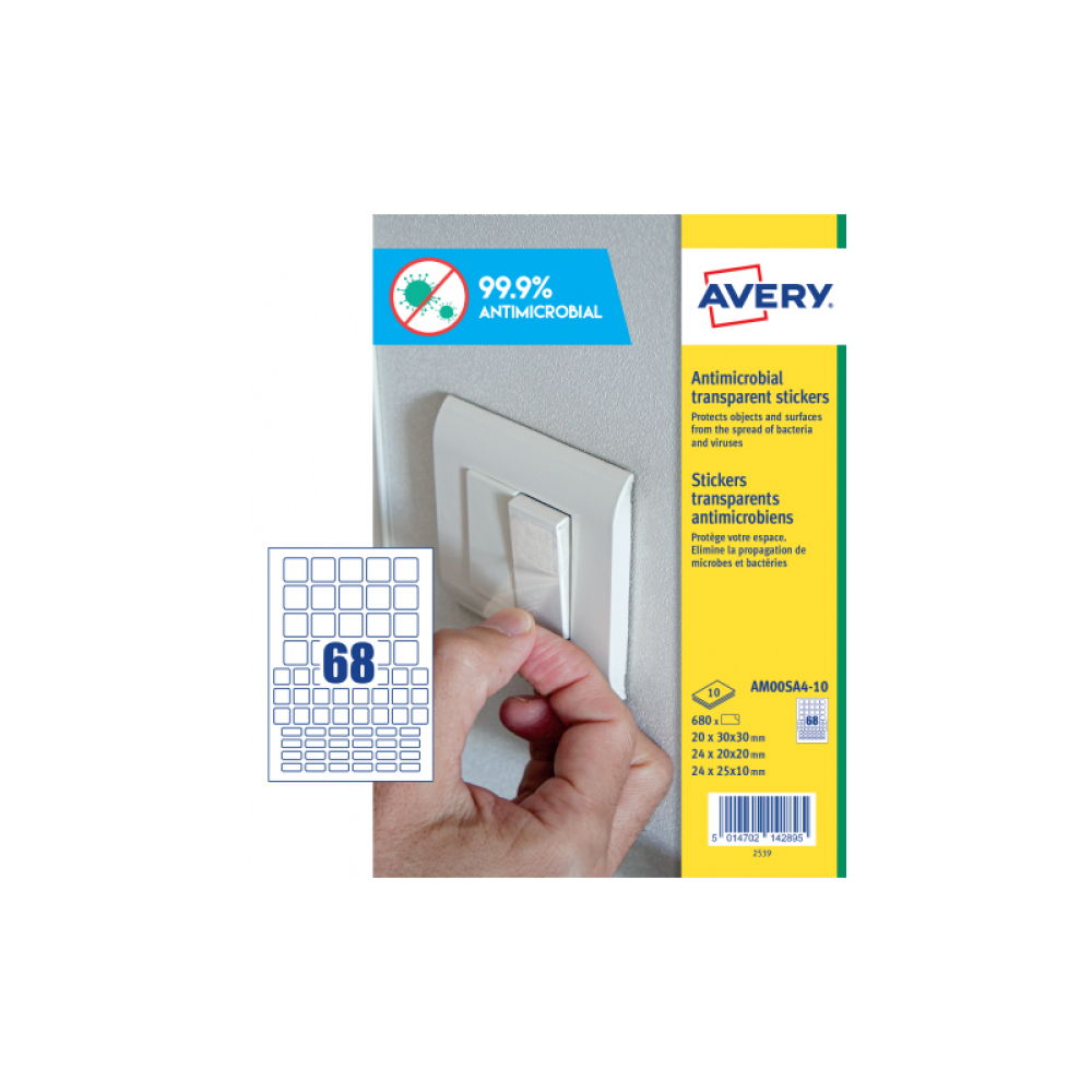 Avery - AM00SA4 etiqueta autoadhesiva Plaza Permanente Transparente 680 pieza(s)