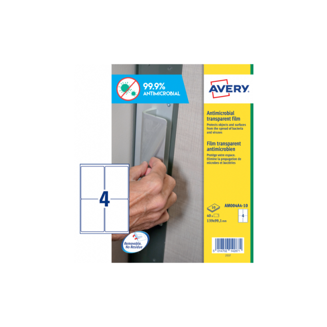 Avery - AM004A4 etiqueta autoadhesiva Rectángulo Desmontable Transparente 40 pieza(s)