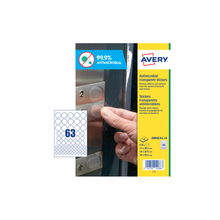 Avery - AM00CA4 etiqueta autoadhesiva Alrededor Permanente Transparente 630 pieza(s)