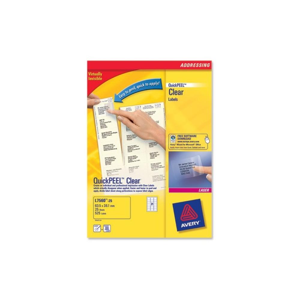 Avery - L7560-25 etiqueta autoadhesiva Rectángulo redondeado Permanente Transparente 525 pieza(s)