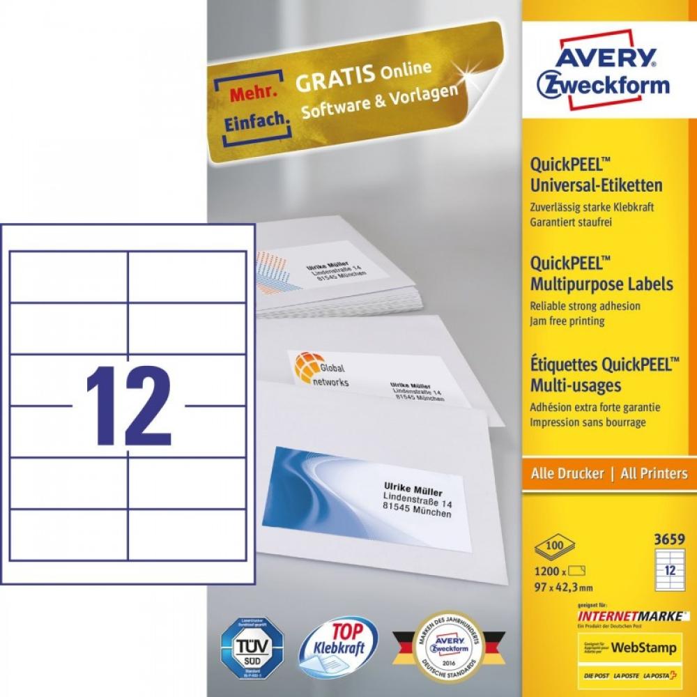 Avery - 3659 etiqueta autoadhesiva Rectángulo Permanente Blanco 1200 pieza(s)
