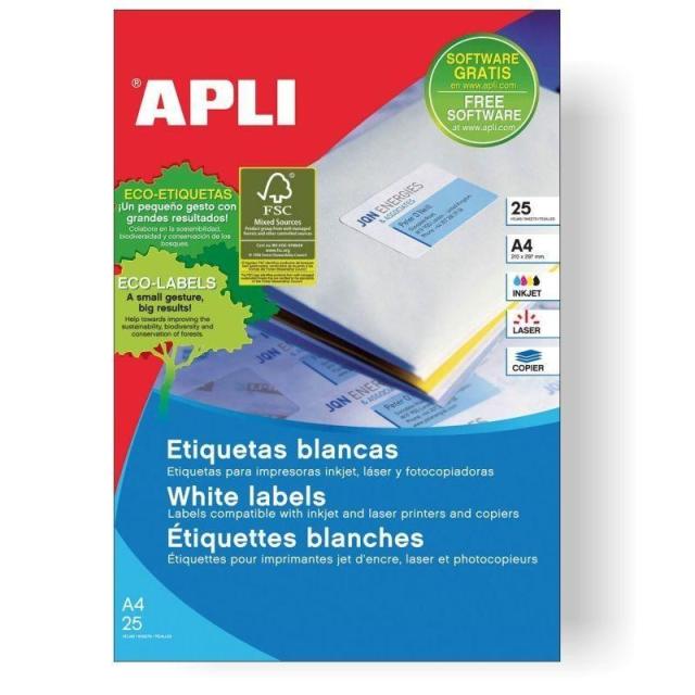 APLI - APLI ETIQUETAS REDONDAS BLANCO PARA INKJET, LÁSER Y FOTOCOPIADORAS / 40MM / CIRCULOS - 25 HOJAS-