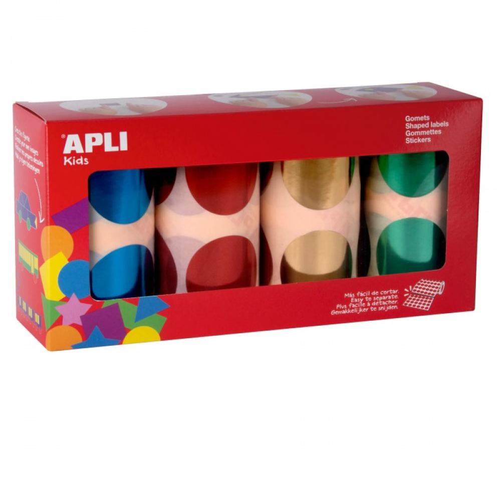APLI - 18303 etiqueta autoadhesiva Alrededor Permanente Azul, Verde, Metálico, Rojo, Amarillo
