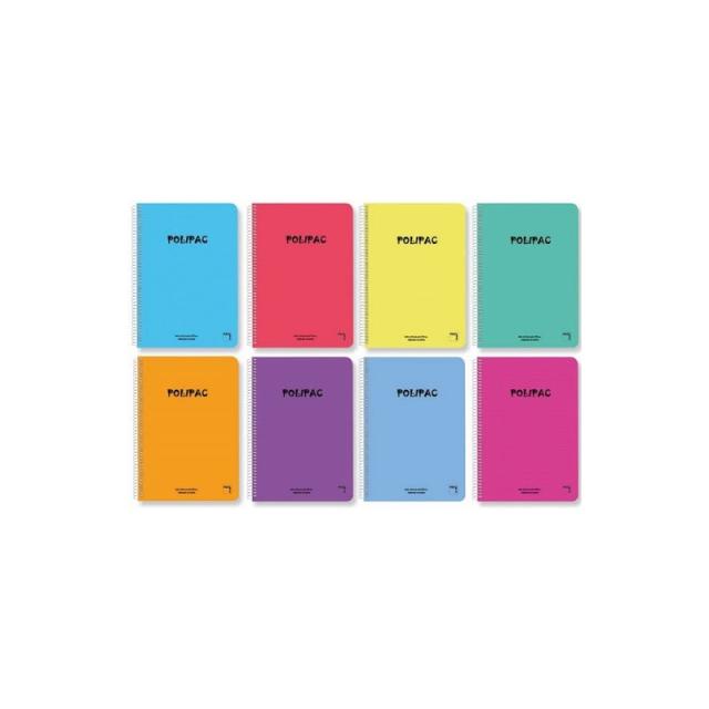 Pacsa - CUADERNO SERIE POLIPAC TAPA POLIPROPILENO FOLIO (215X310MM.) 80 HOJAS CUADRÍCULA 4X4 8 COLORES SURTIDOS PACSA 16952 - Co