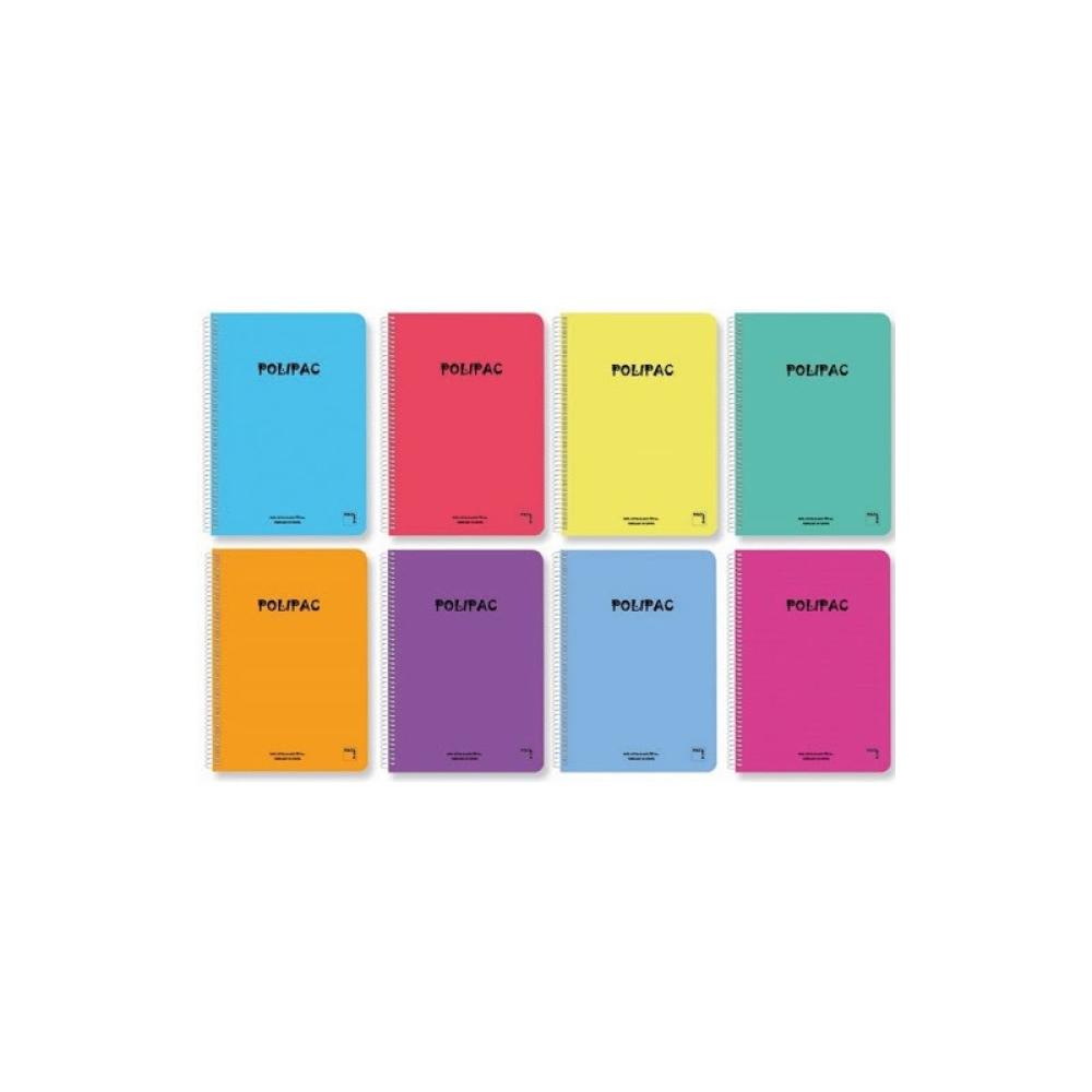 Pacsa - CUADERNO SERIE POLIPAC TAPA POLIPROPILENO FOLIO (215X310MM.) 80 HOJAS CUADRÍCULA 4X4 8 COLORES SURTIDOS PACSA 16952 - Co