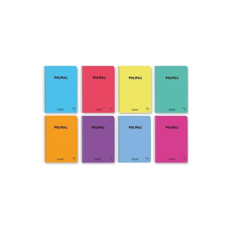 Pacsa - CUADERNO SERIE POLIPAC TAPA POLIPROPILENO FOLIO (215X310MM.) 80 HOJAS CUADRÍCULA 4X4 8 COLORES SURTIDOS PACSA 16952 - Co