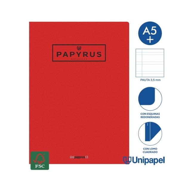 Papyrus - LIBRETA GRAPADA GOFRADA A5+ 48 HOJAS 90GR. PAUTA 3,5MM COLORES SURTIDOS PAPYRUS 88430799 - Color no elegible