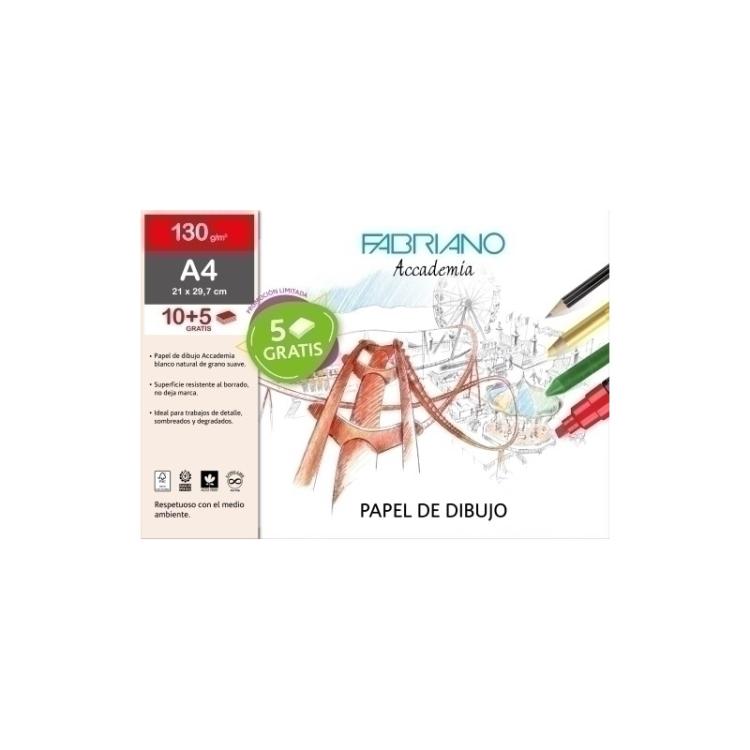 Fabriano - LAMINAS DIBUJO FABRIANO A4 130g 21x29,7 LISA BOLSA DE 10