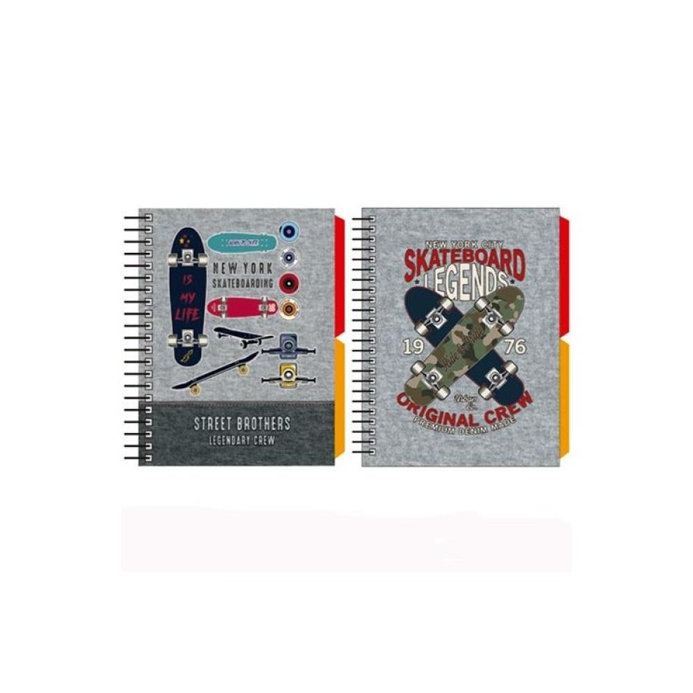 Senfort - SENFORT CUADERNO ESPIRAL A6 120H T/DURA 2 SEPARADORES FORRADO SKATEBOARD SURTIDO - Pack de 4 unidades - Color no elegi