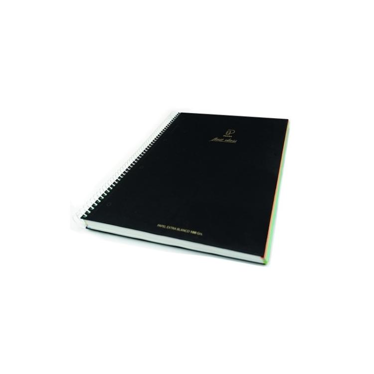 Pacsa - PACSA CUADERNO SERIE FIRST CLASS A5 MICROPERFORADO 120H TAPA NEGRA RELIEVE ORO/PLATA SURTIDOS -4U- - Color no elegible